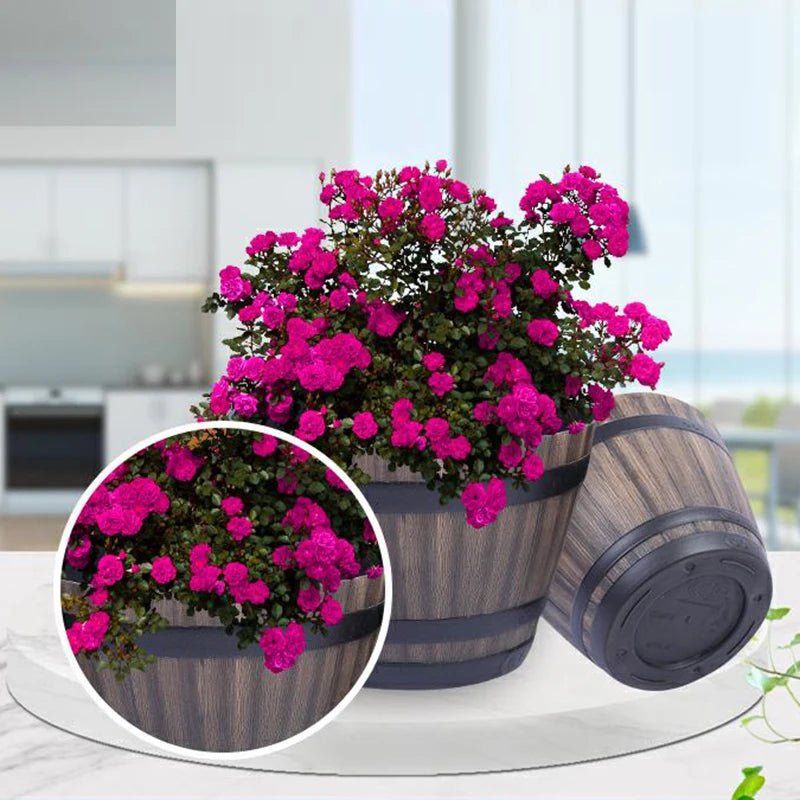 Imitation Wooden Barrel Flower Pot Walnut Color Thick And Durable Large Capacity Retro Planter Home Garden Supplies Planter Pot - Plante-pousse-plus